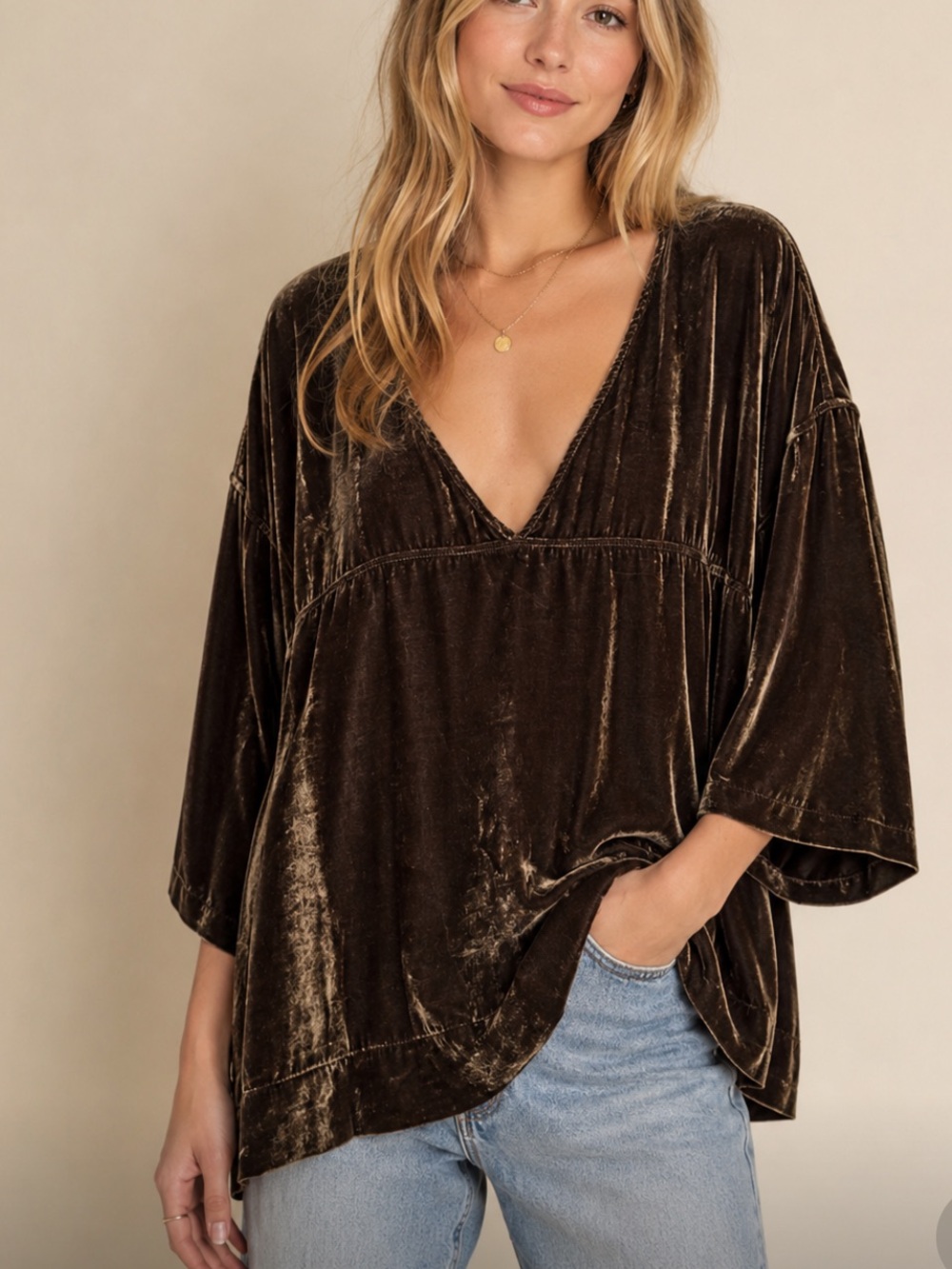 CP Shades Velvet Deep V-Neck Tunic Top